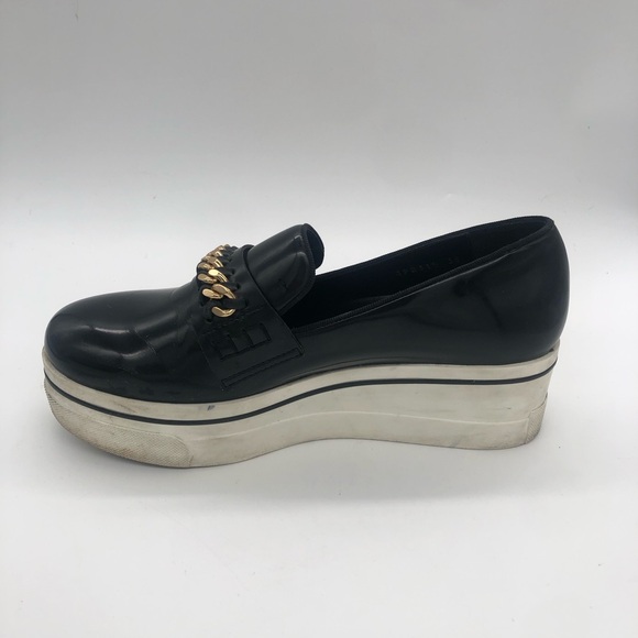 Authentic Stella McCartney Black Gloss Platform Loafers Gold Chain Accent ⛓️🖤💛 - Picture 9 of 16